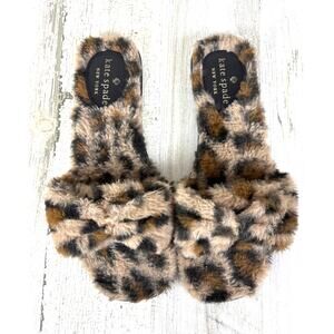 Kate Spade New York Womens 8.5 Sandy Leopard Fuzzy Cozy Slip-On Slippers Plushy